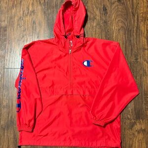 Champion Red Packable Windbreaker Jacket Men’s XXL Logo Pullover